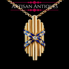 Load image into Gallery viewer, Stylish Antique Victorian 18K Gold Rose Cut Diamond &amp; Blue Enamel Pendant - c.1880
