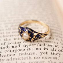 Load image into Gallery viewer, A Fabulous Antique Victorian 18K Gold Enamel &amp; Pearl Ring with Scrolled Decorations - c.1880
