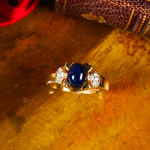 Load image into Gallery viewer, A Stylish Vintage 9K Gold Sapphire Cabochon and Diamond Ring
