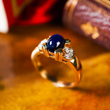 Load image into Gallery viewer, A Stylish Vintage 9K Gold Sapphire Cabochon and Diamond Ring
