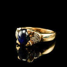 Load image into Gallery viewer, A Stylish Vintage 9K Gold Sapphire Cabochon and Diamond Ring

