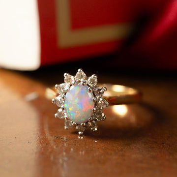 A Stunning Vintage 18K Gold Opal Diamond Cluster Ring – Artisan
