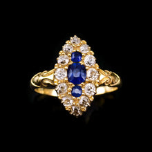 Load image into Gallery viewer, A Marvellous Victorian 18K Gold Sapphire &amp; Diamond Navette Ring
