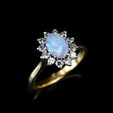 Load image into Gallery viewer, A Stunning Vintage 18K Gold Opal &amp; Diamond Cluster Ring
