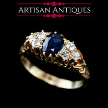 Load image into Gallery viewer, Antique Victorian 18K Gold Sapphire &amp; Diamond Ring - c.1880
