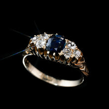 Load image into Gallery viewer, Antique Victorian 18K Gold Sapphire &amp; Diamond Ring - c.1880
