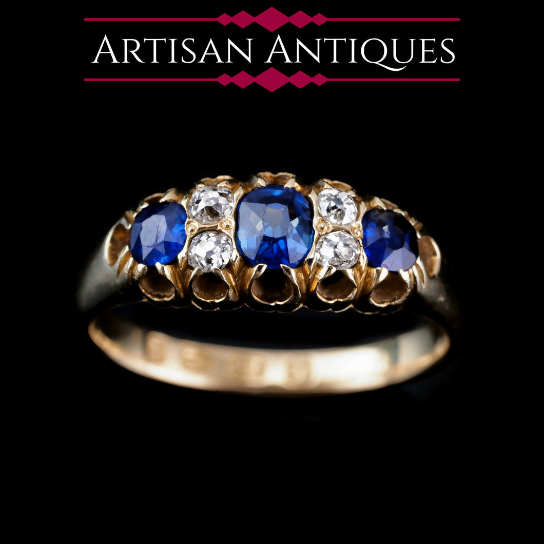 Antique Victorian 18K Gold Sapphire & Diamond Ring - Chester 1882