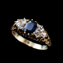 Load image into Gallery viewer, Antique Victorian 18K Gold Sapphire &amp; Diamond Ring - c.1880
