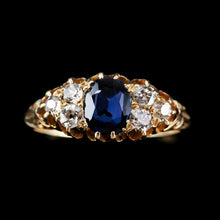 Load image into Gallery viewer, Antique Victorian 18K Gold Sapphire &amp; Diamond Ring - c.1880
