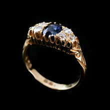 Load image into Gallery viewer, Antique Victorian 18K Gold Sapphire &amp; Diamond Ring - c.1880
