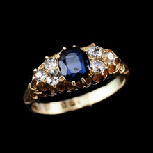 Load image into Gallery viewer, Antique Victorian 18K Gold Sapphire &amp; Diamond Ring - c.1880
