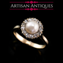 Load image into Gallery viewer, Antique Victorian 18K Gold Pearl &amp; Diamond Cluster Ring - c.1890
