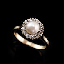 Load image into Gallery viewer, Antique Victorian 18K Gold Pearl &amp; Diamond Cluster Ring - c.1890
