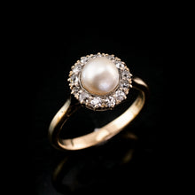Load image into Gallery viewer, Antique Victorian 18K Gold Pearl &amp; Diamond Cluster Ring - c.1890
