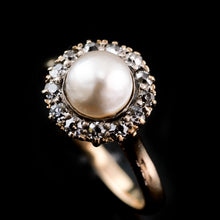Load image into Gallery viewer, Antique Victorian 18K Gold Pearl &amp; Diamond Cluster Ring - c.1890
