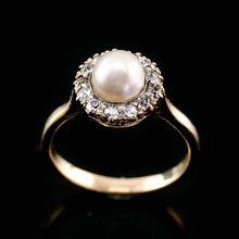 Load image into Gallery viewer, Antique Victorian 18K Gold Pearl &amp; Diamond Cluster Ring - c.1890
