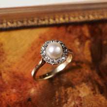 Load image into Gallery viewer, Antique Victorian 18K Gold Pearl &amp; Diamond Cluster Ring - c.1890
