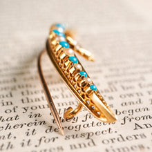 Load image into Gallery viewer, Antique Victorian 15K Gold Turquoise, Pearl &amp; Diamond Crescent Brooch - c.1900
