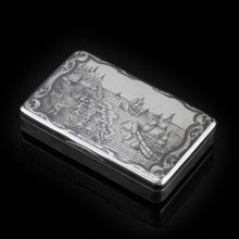 Load image into Gallery viewer, Antique Imperial Russian Silver Niello Snuff Box Naval Ship Battle Scene - T.Botkov 1855
