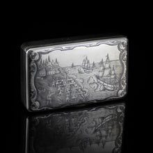 Load image into Gallery viewer, Antique Imperial Russian Silver Niello Snuff Box Naval Ship Battle Scene - T.Botkov 1855
