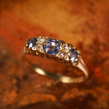 Load image into Gallery viewer, Antique Victorian 18K Gold Sapphire &amp; Diamond Ring - Birmingham 1857
