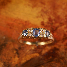 Load image into Gallery viewer, Antique Victorian 18K Gold Sapphire &amp; Diamond Ring - Birmingham 1857
