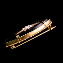 Load image into Gallery viewer, Antique Victorian Onyx &amp; Pearl 18K Gold Brooch
