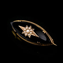 Load image into Gallery viewer, Antique Victorian Onyx &amp; Pearl 18K Gold Brooch

