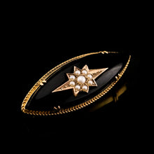 Load image into Gallery viewer, Antique Victorian Onyx &amp; Pearl 18K Gold Brooch
