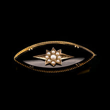 Load image into Gallery viewer, Antique Victorian Onyx &amp; Pearl 18K Gold Brooch
