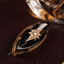 Load image into Gallery viewer, Antique Victorian Onyx &amp; Pearl 18K Gold Brooch
