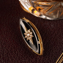 Load image into Gallery viewer, Antique Victorian Onyx &amp; Pearl 18K Gold Brooch
