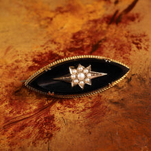 Load image into Gallery viewer, Antique Victorian Onyx &amp; Pearl 18K Gold Brooch
