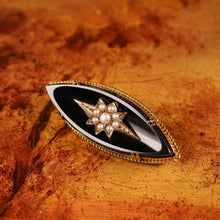 Load image into Gallery viewer, Antique Victorian Onyx &amp; Pearl 18K Gold Brooch

