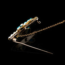 Load image into Gallery viewer, Stunning Antique Victorian 14K Gold Turquoise, Pearl &amp; Diamond Brooch
