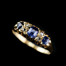 Load image into Gallery viewer, Antique Victorian 18K Gold Sapphire &amp; Diamond Ring - Birmingham 1857
