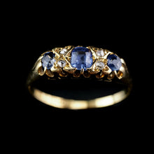 Load image into Gallery viewer, Antique Victorian 18K Gold Sapphire &amp; Diamond Ring - Birmingham 1857
