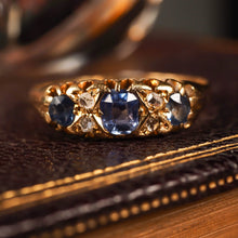 Load image into Gallery viewer, Antique Victorian 18K Gold Sapphire &amp; Diamond Ring - Birmingham 1857
