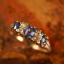 Load image into Gallery viewer, Antique Victorian 18K Gold Sapphire &amp; Diamond Ring - Birmingham 1857
