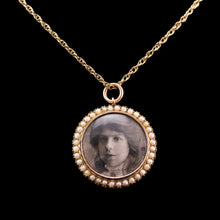 Load image into Gallery viewer, Antique Victorian 15K Gold Photo Locket Pendant with Cluster Seed Pearl Border - c.1890s
