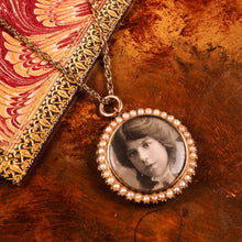 Load image into Gallery viewer, Antique Victorian 15K Gold Photo Locket Pendant with Cluster Seed Pearl Border - c.1890s
