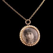 Load image into Gallery viewer, Antique Victorian 15K Gold Photo Locket Pendant with Cluster Seed Pearl Border - c.1890s
