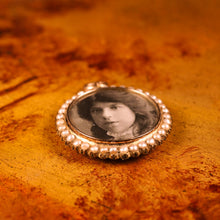 Load image into Gallery viewer, Antique Victorian 15K Gold Photo Locket Pendant with Cluster Seed Pearl Border - c.1890s
