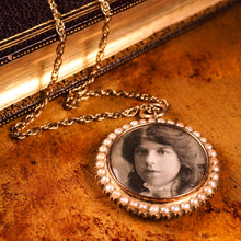 Load image into Gallery viewer, Antique Victorian 15K Gold Photo Locket Pendant with Cluster Seed Pearl Border - c.1890s
