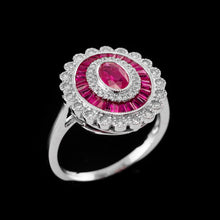 Load image into Gallery viewer, A Stunning Ruby &amp; Diamond 18K White Gold Cluster Target / Flower Ring
