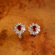 Load image into Gallery viewer, A Pair of Ruby &amp; Diamond 18K Earrings Flower Cluster Design
