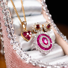 Load image into Gallery viewer, A Vintage Ruby &amp; Diamond 18K Gold Heart Shaped Necklace
