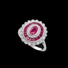 Load image into Gallery viewer, A Stunning Ruby &amp; Diamond 18K White Gold Cluster Target / Flower Ring
