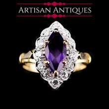 Load image into Gallery viewer, A Magnificent Vintage 18K Gold Large Amethyst &amp; Diamond Marquise Ring
