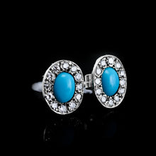 Load image into Gallery viewer, A Pair of 9K White Gold Turquoise and Cluster Diamond Earrings

